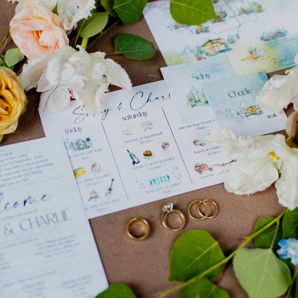 custom invitations, custom stationery, colorado wedding rentals, colorado seating charts