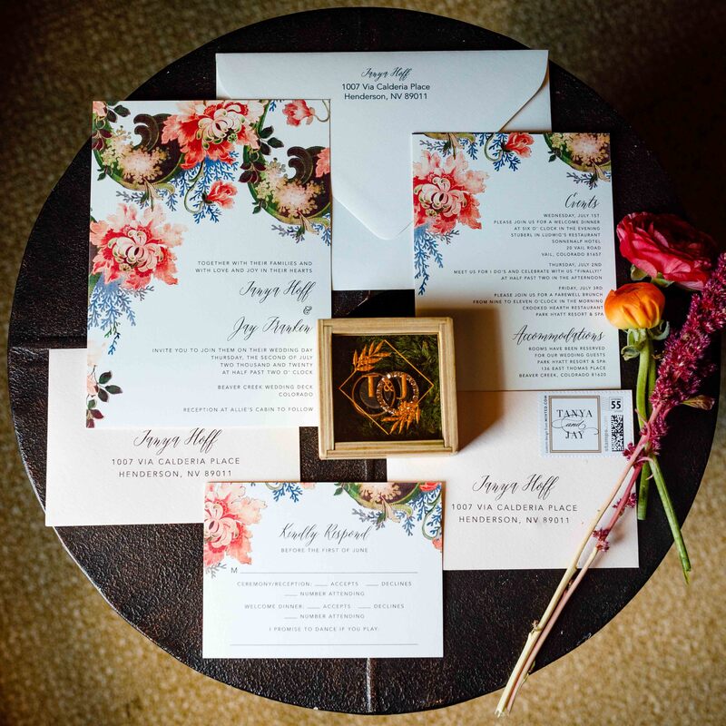 custom invitations, custom stationery, colorado wedding rentals, colorado seating charts