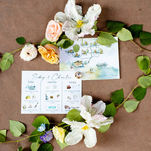 mountain wedding invitation, custom watercolor map invitation, custom watercolor invitation