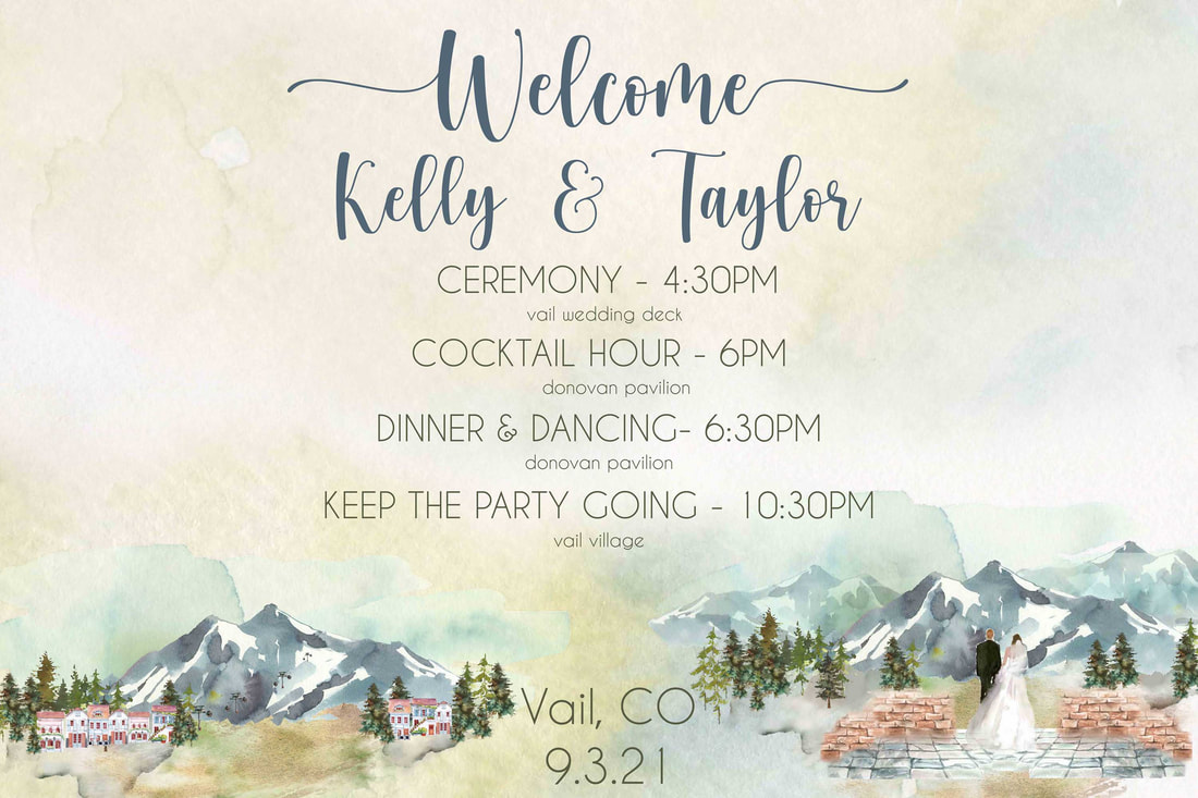 vail wedding, vail wedding signage, welcome sign mountain theme